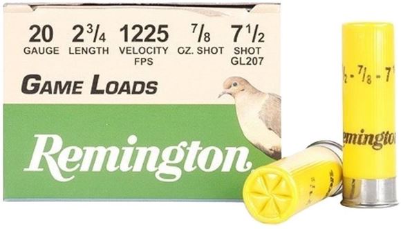Picture of Remington Upland Loads, Lead Game Loads Shotgun Ammo - 20Ga, 2-3/4", 2-1/2 DE, 7/8oz, #7-1/2, 250rds Case, 1225fps