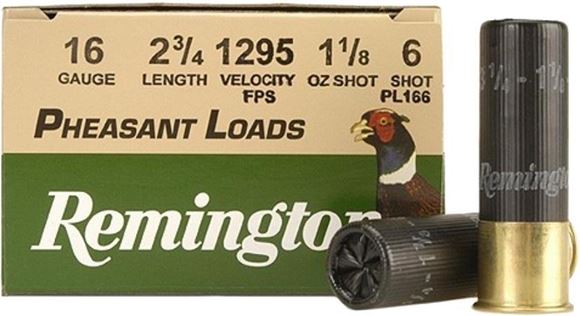 Picture of Remington Pheasant Load Shotgun Ammo - 16Ga, 2-3/4", 3-1/4 DE, 1-1/8oz, #6, 25rds Box, 1295fps