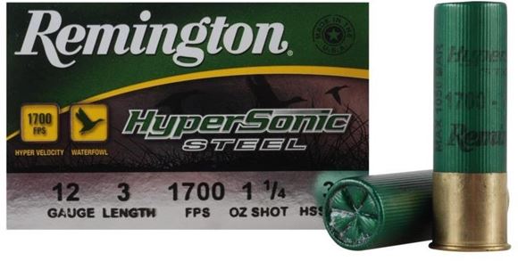 Picture of Remington Hypersonic Steel Shotgun Ammo - 12Ga, 3", 1-1/4oz, #3, Zinc Plated Steel Shot, 25rds Box, Ignition Chamber Technology, 1700fps