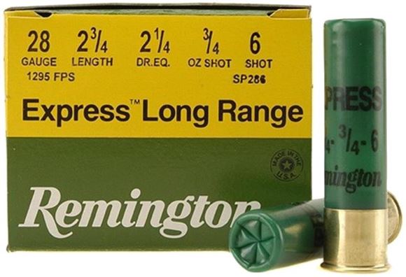 Picture of Remington Upland Loads, Express Extra Long Range Load Shotgun Ammo - 28Ga, 2-3/4", 2-1/4 DE, 3/4oz, #6, 250rds Case, 1295fps