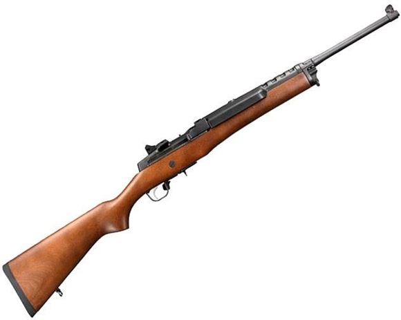 Picture of Ruger Mini-14 Ranch Semi-Auto Rifle - 5.56mm NATO/223 Rem, 18.50", Blued, Alloy Steel, Hardwood Stock, 5rds, Blade Front & Adjustable Rear Sights