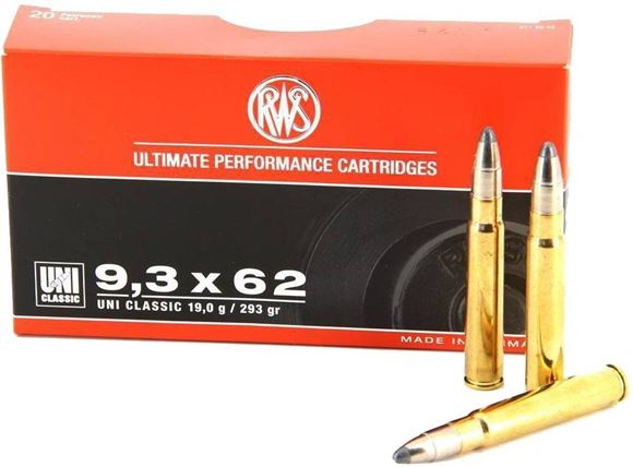 Picture of RWS Rottweil UNI Classic Hunting Rifle Ammo - 9.3x62mm, 293Gr, UNI Classic Soft Point, 20rds Box