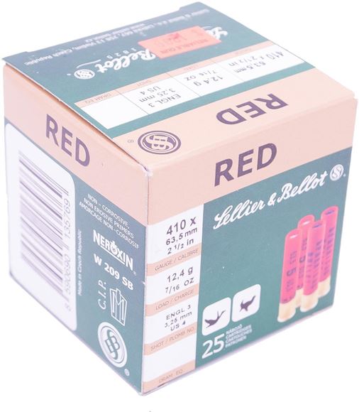 Picture of Sellier & Bellot Hunting Shotgun Shells - Red, .410, 2-1/2", 7/16oz, #4, Lead, 25rds box