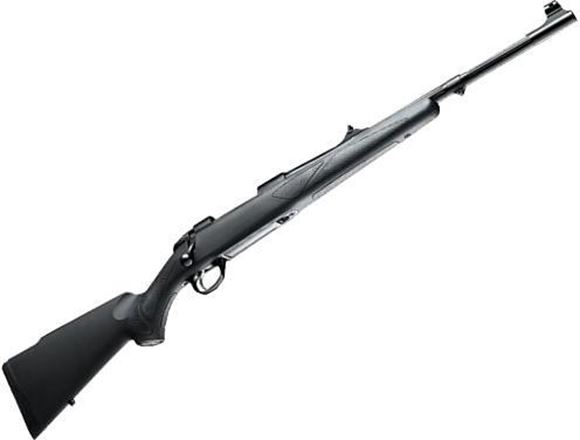 Picture of Sako 85 Black Bear Bolt Action Rifle - 30-06 Sprg, 20", Matte Blue, Cold Hammer Forged Fluted Medium Contour Barrel w/Band Swivel, Black Synthetic Stock w/Rubber Grip Surfaces & Soft Touch Coating, 5rds, Adjustable Iron Sights, Single Set 2-4lb Adjustable