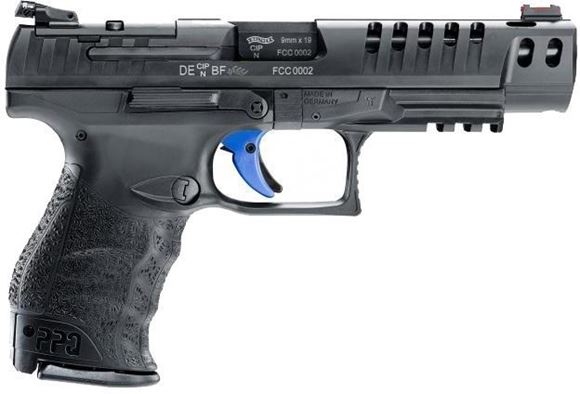 Picture of Walther PPQ Q5 Match Single-Action Semi-Auto Pistol - 9mm, 5", Polymer Frame, Quick Defense Trigger, Adjustable Rear & Red Fiber Optic Front Sight, Black, 3x10rds, Optic Ready