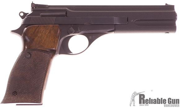 Picture of Used Beretta Model 76 Target Semi Auto Pistol, 22 LR, 6'' Barrel, Adjustable Rear Sight, Checkered Wood Grips w/Thumb Rest, 1 Magazine, Case, Excellent Condition