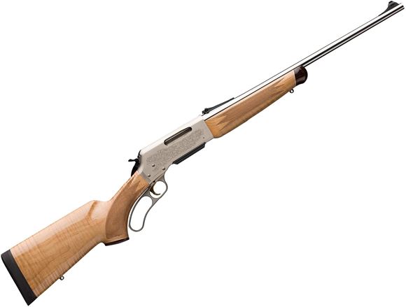 Picture of Browning BLR White Gold Medallion Lever Action Rifle - 30-06 Sprg, 22", Sporter Contour, High Gloss Polished Stainless Steel, Gloss Nickel Aluminum Alloy Receiver w/High-Relief Engraving, Gloss AAA Maple Pistol Grip Stock w/Rosewood Fore-End & Pistol Gri