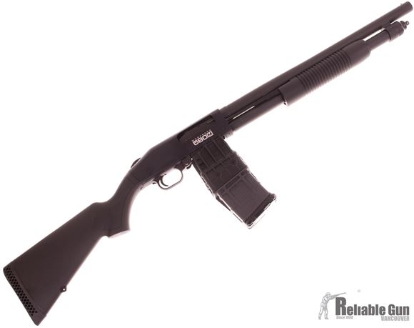 Picture of Used Mossberg 590M Mag Fed Pump Action Shotgun - 12Ga, 2 3/4", 18.5", Matte Blued, Black Synthetic Stock, 6rds, Front Bead Sight, Fixed Cylinder, 10rds Detachable Magazine, Excellent Condition