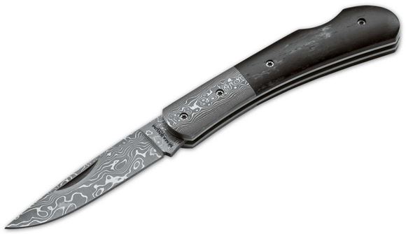 Picture of Boker Magnum Folding Blade Knives - Magnum Damascus Black Bone Folding Blade Knife, 2.9", 37 Layer Damascus Steel, Back Lock, Bone Handles, 3.2 oz