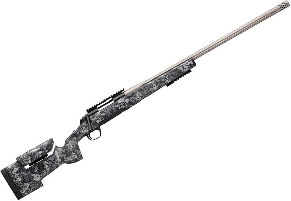 Picture of Browning X-Bolt Target McMillian A3-5 Ambush - 6.5 Creedmoor, 26" Stainless Fluted Heavy Sporter Barrel, Composite Adjustable Comb, Black and Grey Splatter Texture, Textured Grip w/ Palm Swell, 20 MOA Picatinny Rail, Lower Bipod Rail Muzzle Brake and Thr