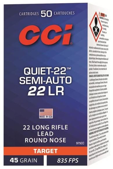 Picture of CCI Target Rimfire Ammo - Quiet-22, 22 LR, 45Gr, LRN, 500rds Brick, 835fps