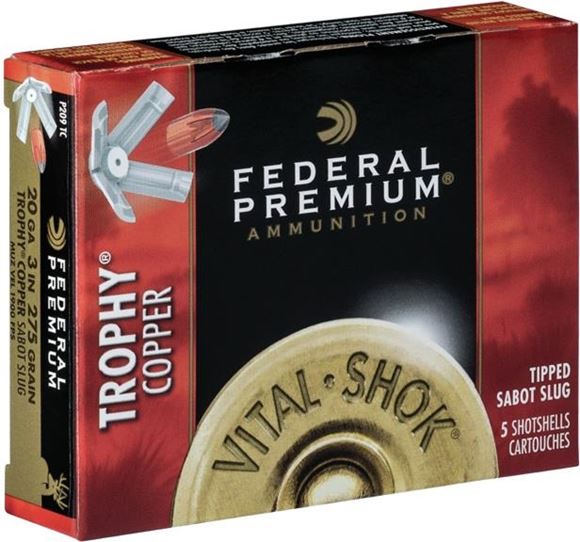 Picture of Federal Premium Vital-Shok Shotgun Ammo - 20Ga, 3", 275 Grain Trophy Copper Sabot Slug, 1900fps, 5rds Box