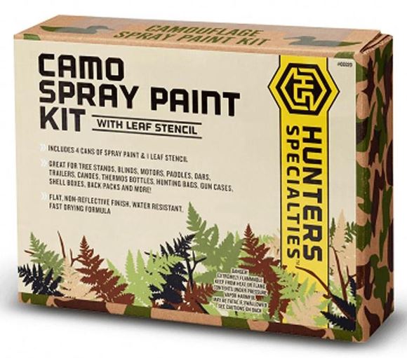 Picture of Hunter's Specialties Hunting Accessory - Camo Spray Paint Kit, 4 12oz Aerosol Cans With Leaf Stencil