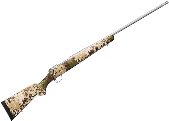Picture of Kimber Model 84L Mountain Ascent Bolt Action Rifle - 280 Ack Imp, 24", Fluted w/Muzzle Brake, Stainless Steel, Kevlar/Carbon Fiber Optifade SubAlpine Camo Stock, 4rds, Adjustable Trigger