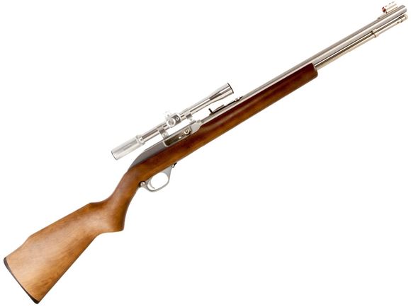 Picture of Marlin Model 60SB Scoped Rimfire Semi-Auto Rifle - 22 LR, 19", Micro-Groove Rifling, Stainless Steel, Monte Carlo Walnut Finished Laminated Hardwood Stock w/Full Pistol Grip & Mar-Shield Finish, 14rds, Ramp Front & Adjustable Rear Open Sights, w/4x20mm S