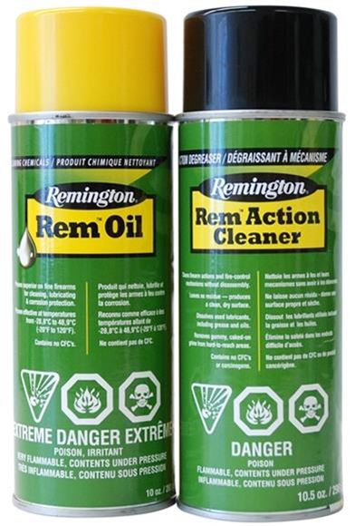 Picture of Remington Gun Care, Cleaners & Solvents - Rem Action Cleaner & Rem Oil Combo Pack, 10oz Aerosol Cans, Bi-Lingual/Health Canada Approved