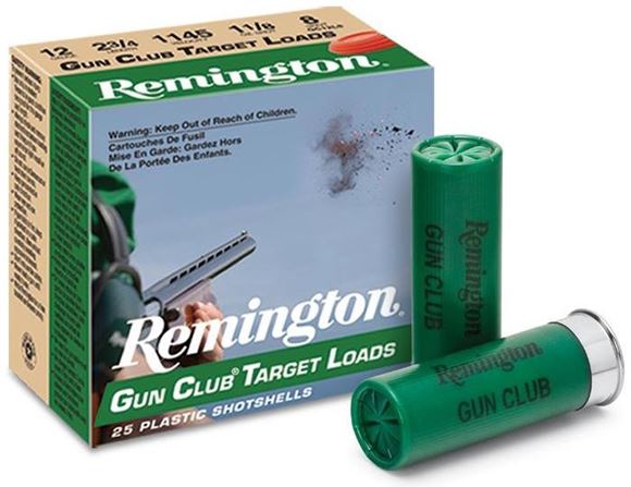 Picture of Remington Target Loads, Gun Club Target Loads Shotgun Ammo - 12Ga, 2-3/4", 2-3/4 DE, 1-1/8oz, #8, 25rds Box, 1145fps