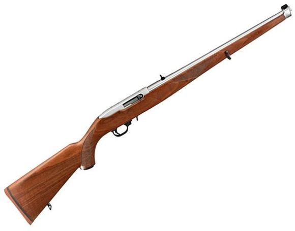 Picture of Ruger 10/22 Carbine Rimfire Semi-Auto Rifle - 22 LR, 18.50", 1:16" RH, Polished Stainless Steel, Walnut Mannlicher Stock, 10rds, Gold Bead Front & Adjustable Rear Sight