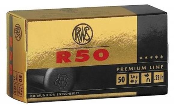 Picture of RWS Rottweil Premium Line Sports Rimfire Ammo - R 50, 22 LR, 40Gr (2.675g), LRN, 500rds Brick