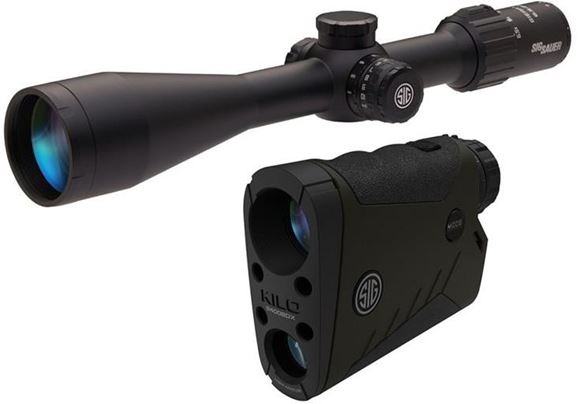 Picture of Sig Sauer Riflescopes & Rangefinder Combo- SIERRA 3 BDX, 6.5-20x52mm, 0.25 MOA, Illuminated BDX-R1 Digital Reticle, Lock Down Zero System, Level Plex System,, Black, 30mm - KILO 2400 BDX 7x25mm, 6.78 Degrees FOV, Bluetooth 4.0 Scope Sync, OLED Display