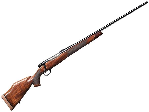 Picture of Weatherby Mark V Deluxe Bolt Action Rifle - 6.5-300 WBY, 26", High Lustre Blued, AA Fancy Grade Walnut Monte Carlo Stock w/Rosewood Forend & Pistol Grip Cap & Maplewood Spacers, 3rds, Fully Adjustable Trigger