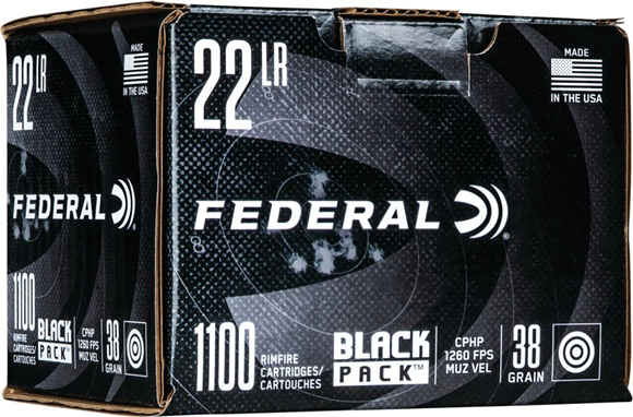 Picture of Federal Black Pack Rimfire Rifle Ammo - 22 LR, 38 gr, CPHP, 1260fps, 1100rd Brick