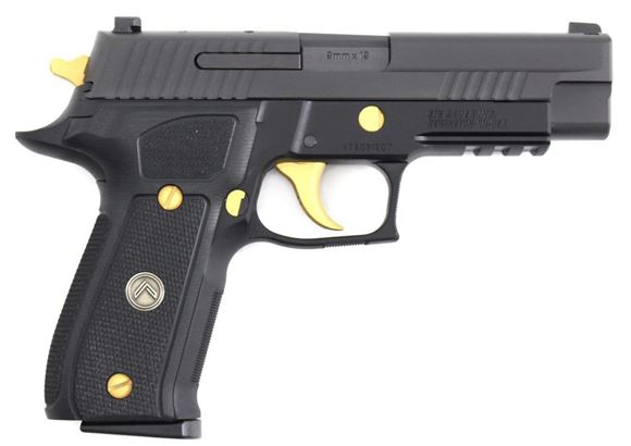 Picture of SIG SAUER P226 DA/SA Legion Black & Gold Edition Semi-Auto Pistol - 9mm, 4.4", Legion Black PVD Finish Stainless Steel Slide & Alloy Frame w/ Gold Accents, Custom G-10 Grips, 2x10rds, X-Ray Day/Night Sights, Rail, w/ Case & Coin