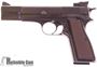Picture of Used Browning Hi-Power 9mm Luger Semi Auto Pistol, Blued, Wood Grips, Original Box, Adjustable Rear Sight, No Mag, Excellent Condition