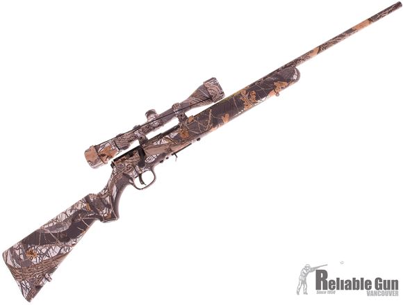 Picture of Used Savage Arms XP Snow Bolt Action Rifle, 17 HMR, 22"  Barrel, Synthetic Realtree Hardwoods Snow Camo Stock, 3-9x40 Scope w/ Camo Finish, Adjustable Accutrigger, 5rds, Salesman Sample, New in Box Condition