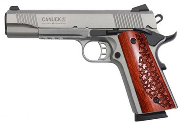 Picture of Tisas, Canuck Stainless 1911 Single Action Semi-Auto Pistol -  9mm Luger, 5", 2x10rds, Lower Rail, Beavertail, Stainless Finish
