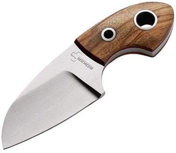 Picture of Boker Plus Fixed Blade Knives - Gnome Olive Fixed Blade Knife, 2.2" 440C Stainless, Olive Wood Grips, Leather Sheath, 1.6 oz