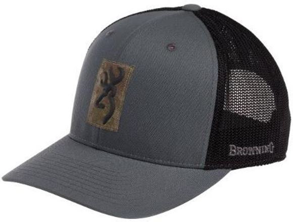 Picture of Browning Hats - Blue/Grey w/ Black Mesh, Camo Patch Browning Logo, Snap Back