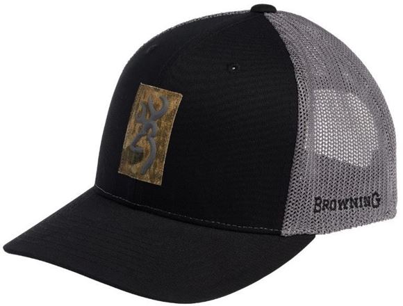 Picture of Browning Hats - Black & Grey Mesh, Camo Patch Browning Logo, Snap Back