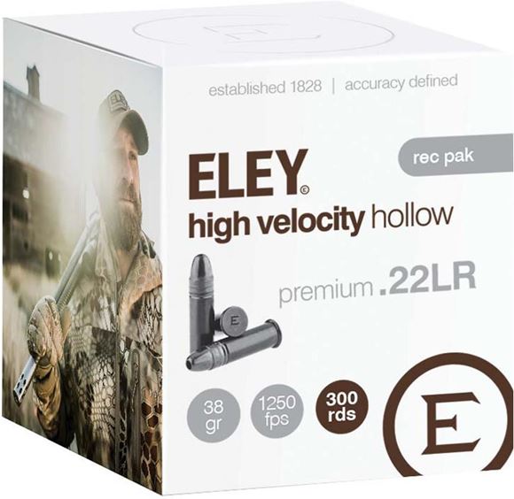 Picture of Eley High Velocity Rimfire Ammo - 38gr, Hollow Point, 1250fps, Black Oxide Brass Case, Hunting, 300rds Brick
