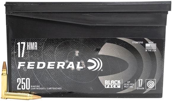 Picture of Federal Black Pack Rimfire Ammo - 17 HMR, 17Gr, HP, 1000rds Case