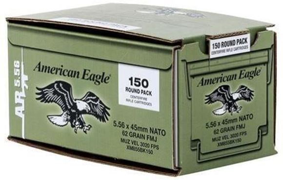 Picture of Federal  American Eagle XM855 Rifle Ammo - 5.56x45mm, 62gr, FMJ, 3020fps, Military Grade, 150rd Pack