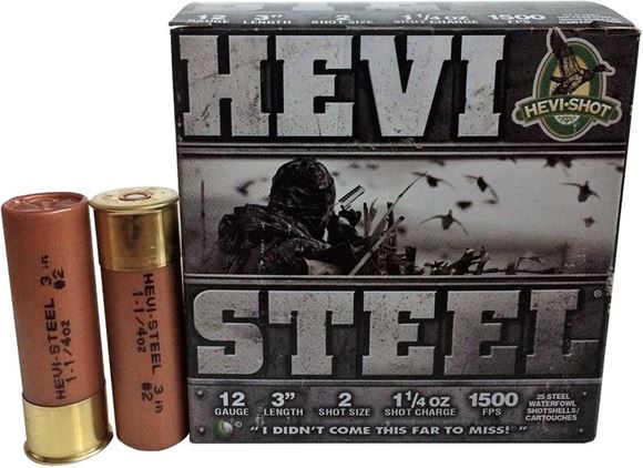 Picture of HEVI-Shot HEVI-Steel Waterfowl Shotgun Ammo - 12ga, 3", #2, 1-1/4oz, 1500fps, 250rds Case