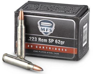 Picture of MFS Rifle Ammo - 223 Rem, 62Gr, SP, Zinc Plated Steel Case, Non-Corrosive, 500rds Case
