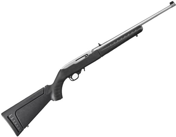 Picture of Ruger 10/22 SS Takedown Rimfire Semi-Auto Rifle - 22 LR, 18.5", Stainless Steel, Black Synthetic Stock, 10rds, Gold Bead Front & Folding Leaf, w/ Ruger Takedown Pack