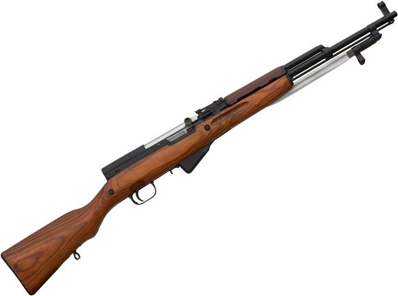 Picture of Simonov Surplus SKS Semi-Auto Rifle - 7.62x39mm, 20", Blued, Laminated Stock, 5rds, Post Front & Adjustable Rear Sights, Folding Bayonet, Refurbished