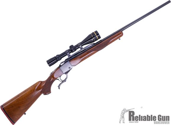 Picture of Used Ruger No.1 Single Shot Falling Block Rifle, 280 Rem, 26'' Barrel, Wood Stock, Leupold Vari X III 3.5-10x40 AO Gloss Scope, DL Number Engraved On Bottom Of  Receiver, Good Condition