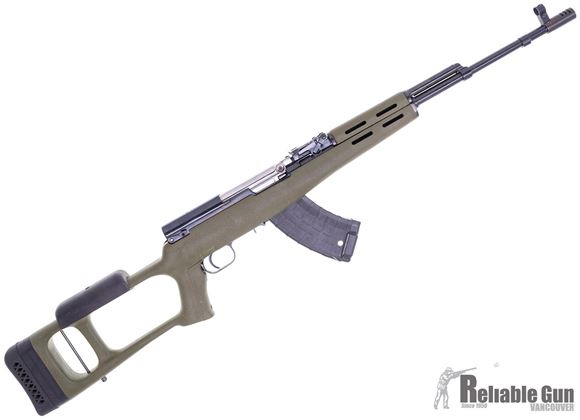 Picture of Used Russian SKS Semi Auto Rifle, 7.62x39 Green Thumbhole Stock, Side Mount Rail, Muzzle Brake, 1 Tapco Magazine, Fair Condition