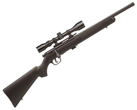 Picture of Savage Arms 17 Series, 93R17 FV-SR XP Rimfire Bolt Action Rifle - 17 HMR, 16.5", Matte Black Threaded, Carbon Steel, Matte Black Synthetic Stock, 5rds, Bushnell 3-9x40 Scope, AccuTrigger