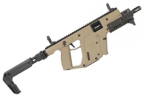 Picture of KRISS Vector Gen II SBR Semi-Auto Carbine - 9mm, 5.5", Threaded, FDE, Defiance M4 Collapsing Stock, 10rds, Flip Up Front & Rear Sights