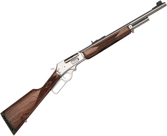 Picture of Marlin Model 1895GS Lever Action Rifle - 45-70 Govt, 18.5", Stainless Steel, American Black Walnut Straight-Grip Stock w/Tough Mar-Shield Finish, 4rds, Ramp Front Sight w/Brass Bead & Wide-Scan Hood & Adjustable Semi-Buckhorn Folding Rear Sights