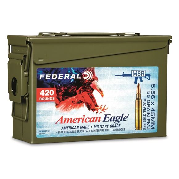 Picture of Federal Rifle Ammo - 5.56 x 45mm NATO, 55Gr, FMJ, Metal Case Boat-Tail (M193 Ball), 420rds, Army Can