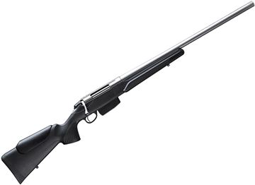 Picture of Tikka T3X Varmint Stainless Bolt Action Rifle - 223 Rem, 23.7", 1:8 Twist, Stainless Steel, Varmint Heavy Contour, Adjustable Pistol Grip, Black modular synthetic stock w/Cheek Piece, 6rds, No Sight