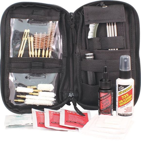 Picture of Slip 2000 Rifle Cleaning Kits - Tactical Rifle/Pistol Cleaning Kit .22 - 45 Cal, Tactical Bag, SS Cleaning Rod, Aluminium Handle, Nylon Brushes, Bronze Brushes, Mops, Brass Jags, Brass Patch Holders, Patches, Wipes, Gun Cleaner, Gun Lube