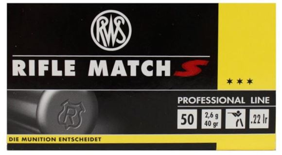 Picture of RWS Rottweil Professional Line Sports Rimfire Ammo - Rifle Match S, 22 LR, 40Gr, Solid, Supersonic, 50rds Box