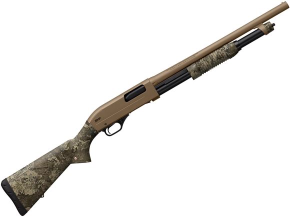 Picture of Winchester SXP True Timber Strata Defender Pump Action Shotgun - 12Ga, 3", 18" FDE Permacote Finish, Chrome Plated Chamber & Bore, Aluminum Alloy Receiver, True Timber Camo Composite Stock, 5rds, Brass Bead Front Sight, Invector-Plus Flush (Cylinder)